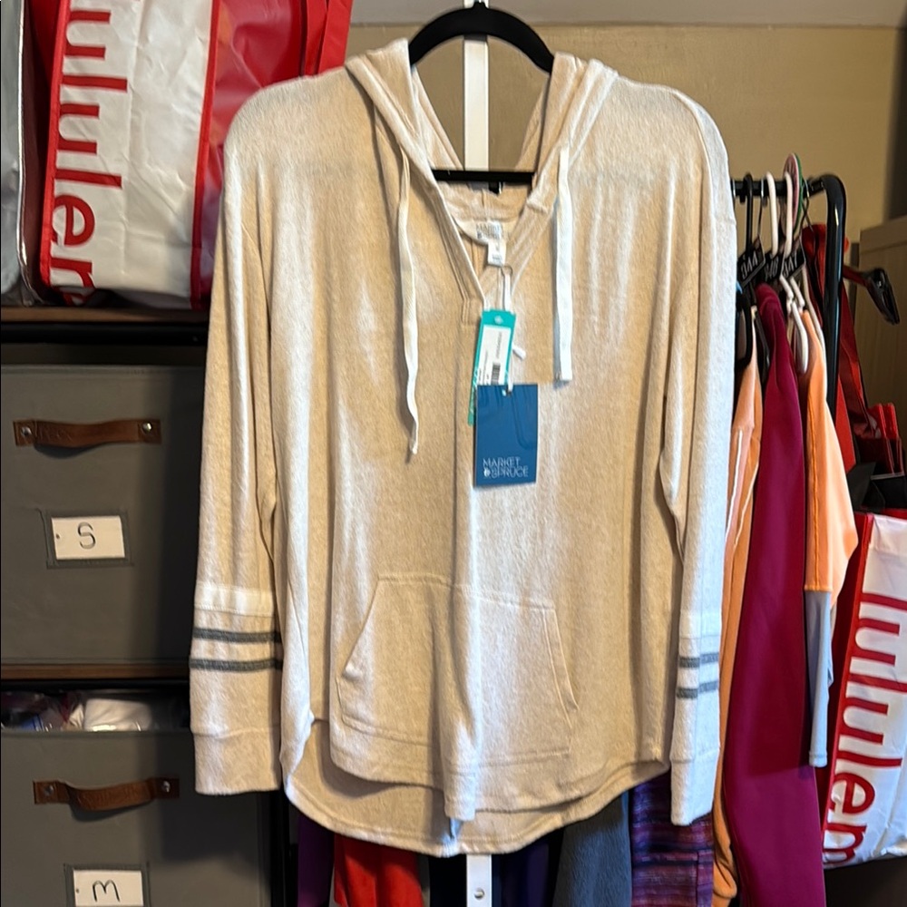 NWT Market & Spruce Kalloon Brushed Knit Pullover Hoodie Sz Medium Cream Soft!